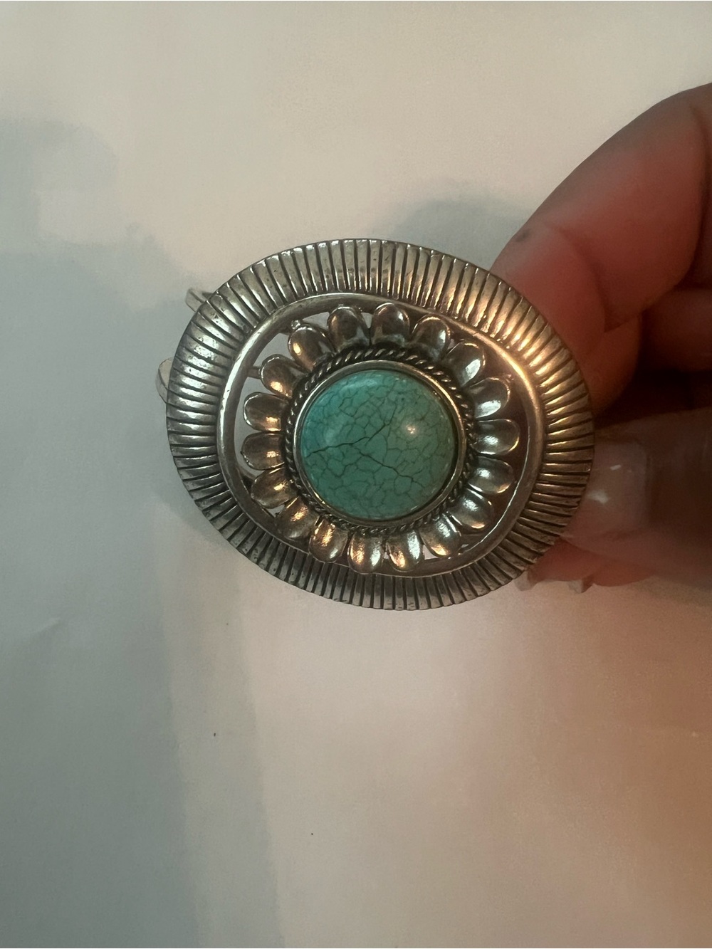 Turquoise Stone Silver-Tone Statement Ring